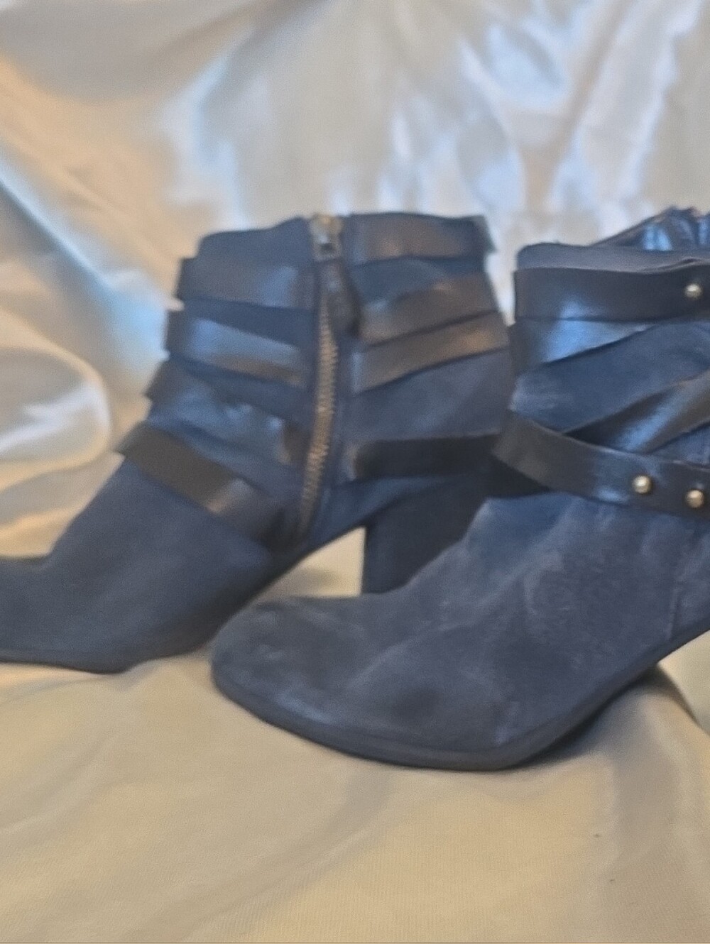 Women’s Navy Blue Suede Ankle Boots with Strap Detail